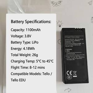<span class=keywords><strong>แบ</strong></span><span class=keywords><strong>ต</strong></span>เตอรี่ลิเธียมโพลิเมอร์แบบชาร์จได้ 3.8V 1100mAh 4.18Wh สำหรับโดรน <span class=keywords><strong>Tello</strong></span> EDU RC  <span class=keywords><strong>แบ</strong></span><span class=keywords><strong>ต</strong></span>เตอรี่สำรองสำหรับโดรน <span class=keywords><strong>DJI</strong></span> <span class=keywords><strong>Tello</strong></span> มีสินค้าในสต็อก - Product Image 1