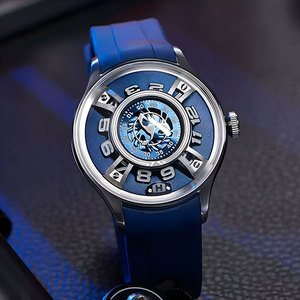 นาฬิกา Miyota Mechanical Wandering Hour สำหรับผู้ชาย ขนาด 41 มม. ตัวเรือนสแตนเลส สายซิลิโคน หน้าปัดสีน้ำเงิน สไตล์สปอร์ต เรืองแสง คุณภาพสูง - Product Image 1
