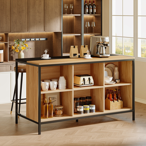 Large Kitchen Island <strong>Bar</strong> Table With 6 Cube Storage Shelf <strong>Breakfast</strong> Counter Modern Home <strong>Bar</strong> <strong>Height</strong> Table - Product Image 3