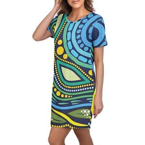 Estampado <span class=keywords><strong>aborigen</strong></span> <span class=keywords><strong>australiano</strong></span> Patrón de círculo azul oscuro Estampado personalizado Vestidos <span class=keywords><strong>Mujer</strong></span> Verano Suelto 2024 Vestido de <span class=keywords><strong>mujer</strong></span> Manga corta - Product Image 4