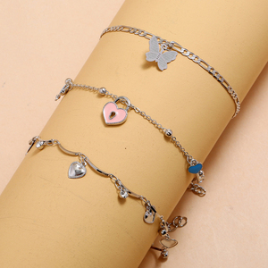 Trendz N61810 gros bracelet de cheville pied bijoux argent plaqué chaîne coeur <span class=keywords><strong>papillon</strong></span> charme bracelet de cheville pour les femmes - Product Image 2