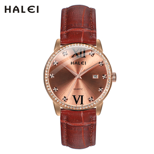HALEI – montre à Quartz originale pour femmes, bracelet en cuir avec chiffres romains, cadran élégant avec échelle en diamant, mouvement japonais, vente en gros - Product Image 2