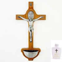 Croix d'eau bénite catholique, crucifix en bois et alliage, décoration murale, cadeau religieux