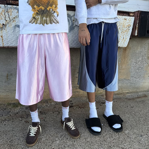 Top Sales Custom Baggy Basketball <b>Shorts</b> Color Block Hip Hop 3/4 <b>Long</b> Satin <b>Shorts</b> for <b>Men</b> - Product Image 3