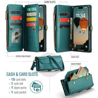 Étui portefeuille en cuir PU CaseMe pour iPhone 15 Pro Max, porte-cartes à fermeture éclair détachable, design professionnel, compatible iPhone 16/15 Pro Max