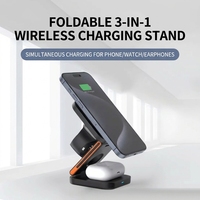 Chargeur sans fil magnétique pliable 3-en-1 15W à charge rapide avec base lestée compatible avec les coques pour téléphone, montre et écouteurs