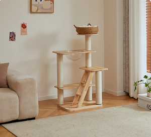 Direktverkauf ab Werk Moderne Luxuriöse Holz-Katzenklettergerüste Mehrschichtige Kratzbäume Sprungplattformen Hängematten - Product Image 1