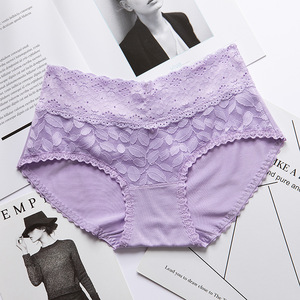 Biancheria intima da donna modale in pizzo senza cuciture traspirante in seta a doppio strato a vita media a vita larga mutandine da donna - Product Image 3