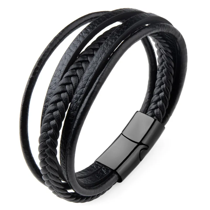 Chanfar Stainless Steel Genuine Braided Leather Men Bracelet