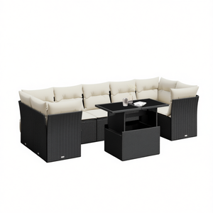 Black And Cream Garden <b>Sofa</b> <b>Set</b> With Cushions Outdoor Furniture Rattan Waterproof Contemporary Design - Product Image 1