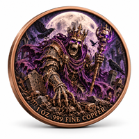 Pièce de monnaie d'imitation en cuivre pur 999 de 1 oz, électroplaquée, série Halloween, Chevalier squelette, en relief 3D, couleur UV, artisanat métallique