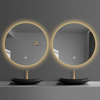 Cermin Pintar Bluetooth Dinding Kamar Mandi Modern Berlampu dengan Bingkai Aluminium Alloy, Sensor Sentuh, Anti Embun, LED, untuk Apartemen