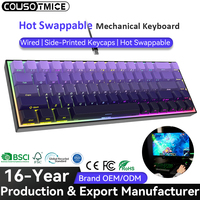 Hotswab Custom 68 Keys 65% Gamer Keyboard Side Printed PBT Keycaps RGB Backlit Blue Switch Wired Gaming Mechanical Keyboard