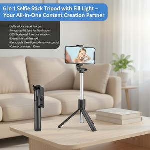 Perche à selfie universelle portable à longueur extensible avec support intégré pour diffusion en direct et <span class=keywords><strong>trépied</strong></span> professionnel pour smartphones - Product Image 1