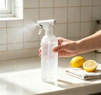 Conteneurs de solutions de nettoyage transparentes 500ml 750ml 16oz 25oz Bouteille de pulvérisation en plastique Cosmo en forme de balle avec vaporisateur à gâchette 28-410