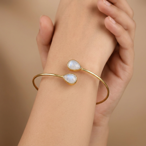 Handmade Pear Cut Natural Moonstone <b>Bracelet</b> 18k Gold Plated Brass Fashion Jewelry Adjustable Bangle <b>Bracelet</b> For Women - Product Image 4