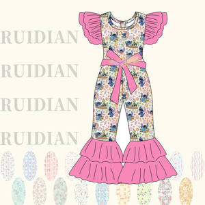 Combinaison pour bébé 2026 avec imprimé animal, volants, imprimé floral, sans manches, combinaison pour filles avec nœud, combinaison à double couche avec cloche - Product Image 5