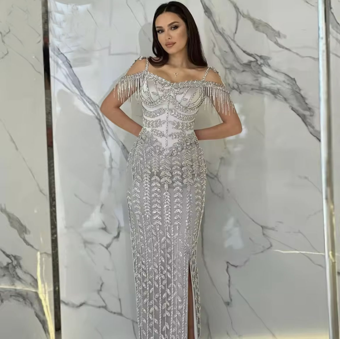 sachin and babi light blue dress arabic evening dresses long flare sleeve rose gold sparkly mermaid modest evening  gown vestido Longo main image 1