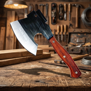 Hi Dude Industrial DIY Custom High Carbon Steel Flat Backed Hatchet <b>Axe</b> Vintage Hammer Pattern <b>Wood</b> Handle Outdoor Camping - Product Image 3