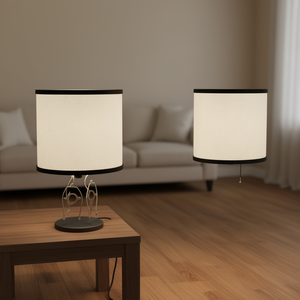 Abat-jour en lin léger avec support harpe, 11 x 13 x 10 pouces, bord noir, en tissu cylindrique, style transitionnel - Product Image 2