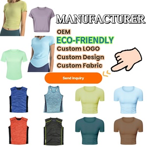 Nouveau femmes été <span class=keywords><strong>Yoga</strong></span> sport t-shirts col rond à manches courtes décontracté ample surdimensionné femmes course Gym T-shirt dames tenues - Product Image 2