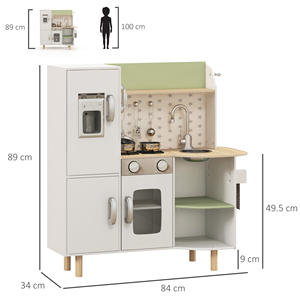 Cuisine jouet AIYAPLAY pour enfants de 3 à 6 ans avec machine à glaçons et ustensiles, 84x34x89 cm, blanc et vert - Product Image 3