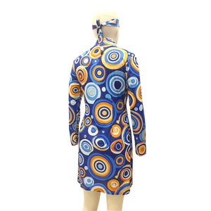 Costume da Donna Hippie Anni '60/'70, Abito Mini a Maniche Lunghe con Stampa Circolare Psichedelica, Fascia per Capelli, Costume Orientale in Poliestere per <span class=keywords><strong>Halloween</strong></span> - Product Image 6