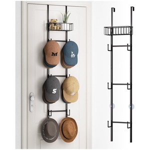 Over Door Hat Rack With 4 Layers And Hooks For Caps And Bags <b>Storage</b> Organizer Black Metal <b>Wall</b> Mounted <b>Bedroom</b> Entryway Use - Product Image 1