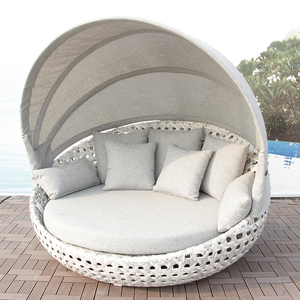 Nội Thất Ngoài Trời Uland Xám Tròn Sunbed Mây <span class=keywords><strong>Wicker</strong></span> Vườn Sử Dụng Chung Canopy Daybed - Product Image 6