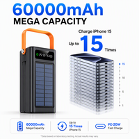 Nouvelle batterie externe portable de grande capacité 100000mAh 22.5W à charge rapide avec 4 ports USB Type-C, câble intégré, lampe torche, solaire, pour l'extérieur