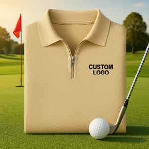 เสื้อโปโลแขนสั้นผ้าถักน้ำหนักเบา ระบายอากาศได้ดี สวมใส่สบาย ผลิตจากวัสดุ OEM 89% วิสโคส 11% ไนลอน  แบบครึ่งซิป  สำหรับกอล์ฟ  รับสกรีนโลโก้ - Product Image 1