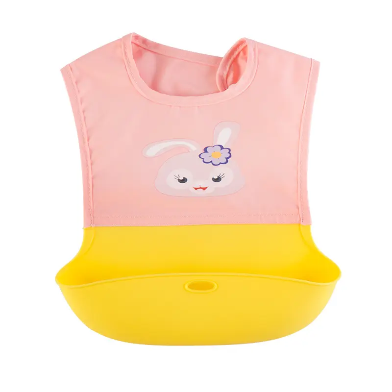 XLEE Super soft vest type children printed waterproof silicone baby feeding bibs with food catcher