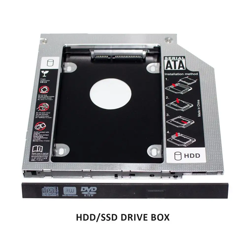 Aluminum SATA SSD hard drive adapter CD/DVD-ROM optical bay laptop second hdd caddy tray