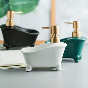 Distributeur de bouteilles de shampoing et de savon en forme de <span class=keywords><strong>mini</strong></span> baignoire en céramique et marbre nordique, porte-savon avec pompe en or - Product Image 2