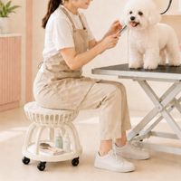 Tabouret de toilettage pour animaux USMILEPET avec espace pour l'animal sous la place de l'humain, siège mobile à deux niveaux avec roulettes, chaise de toilettage pour animaux