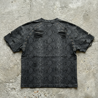 T-shirt ample en coton avec impression DTG personnalisée Ouna, motif serpent, boutons à œillets, t-shirt court surdimensionné