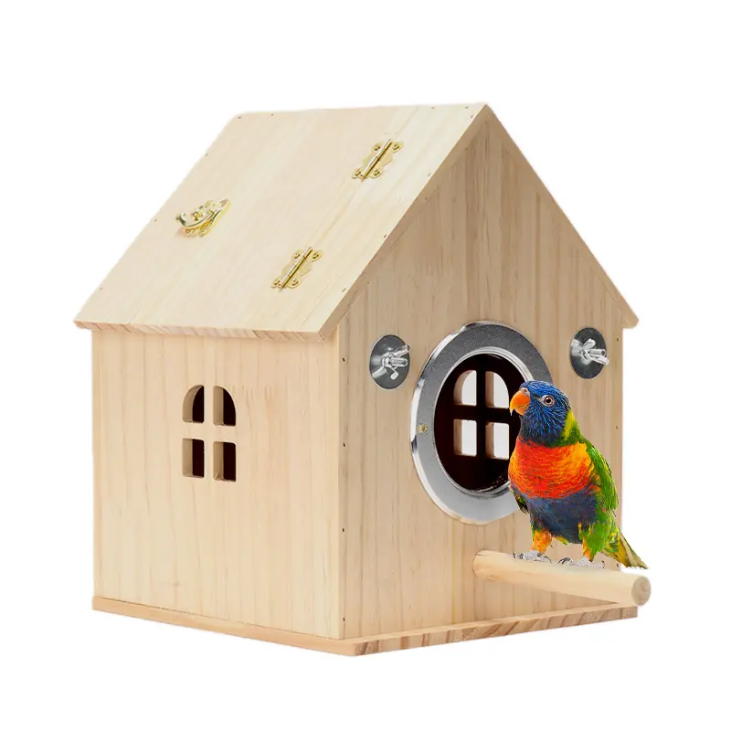 Yüksek kaliteli açık kapalı ahşap kuş evi papağan kanarya yetiştiriciliği kutusu ahşap kuş üreme kafesi kuş evi