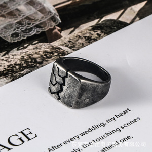 European Style <b>Titanium</b> Steel Cracked <b>Ring</b> SA1158 Men's Jewelry Retro Geometric Design Gift - Product Image 3