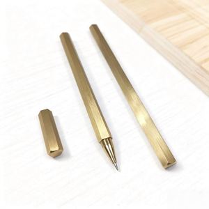 Custom Handcrafted <b>Brushed</b> High-grade Brass Ballpoint Pen with Custom Logo Hexagonal Design Scale Blue/Black Ink-for Gifting - Product Image 3