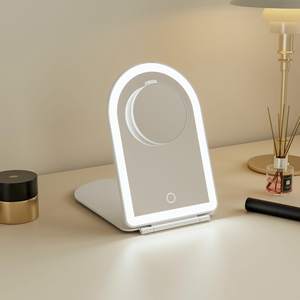 Bàn trắng tùy chỉnh Ultra Slim bán buôn LED mỹ phẩm xách tay có thể gập lại trang điểm cong Vanity gấp du lịch gương với ánh sáng - Product Image 1
