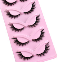Lot de 5 paires de faux cils en fourrure de vison 3D volumineux et spectaculaires, effet recourbé en une seule étape, design incliné style renard, vente en gros