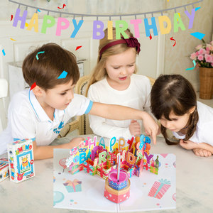 Tùy chỉnh giấy 3D bánh sinh nhật thổi ra nến <span class=keywords><strong>Pop</strong></span> Up thiệp chúc mừng sinh nhật với ánh sáng LED và âm nhạc - Product Image 4