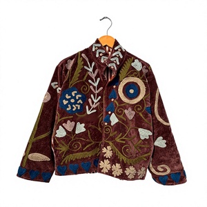 Wholesale Handmade <b>Velvet</b> Suzani Jacket Embroidered Boho Vintage <b>Coat</b> Long Sleeve Winter Overcoat for <b>Women</b> Custom OEM - Product Image 1