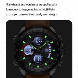 NAVIFORCE – montre de Sport pour hommes, affichage double lumineux, étanche, à Quartz, en cuir véritable, 2022 - Product Image 5