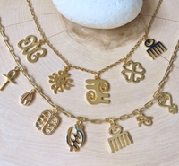 Collier avec pendentif Adinkra, Afrique, pendentif en or, chaîne en forme de trombone ou en câble, personnalisé, Gye Nyame Duafe Ankh Sankofa Cowrie