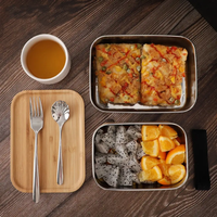 Boîte à lunch portable à couvercle en bambou réutilisable en acier inoxydable 304 800ml