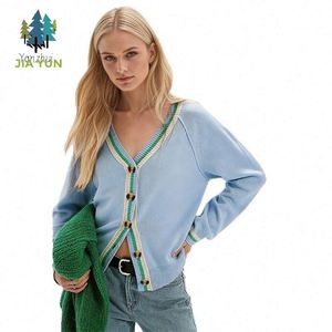 Cardigã Feminino de Tricô com Bloco de Cores e Decote em V, Jaqueta de Suéter de Tricô Casual de Manga Longa para Outono/Inverno - Product Image 1