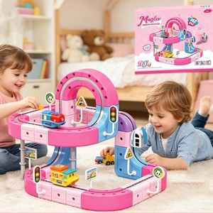Girls Pink Magnetic Track Car Toys for Maglev Blocks Set Flexible Race Track Assembly Runway Electric High Speed Orbital Train - Product Image 3