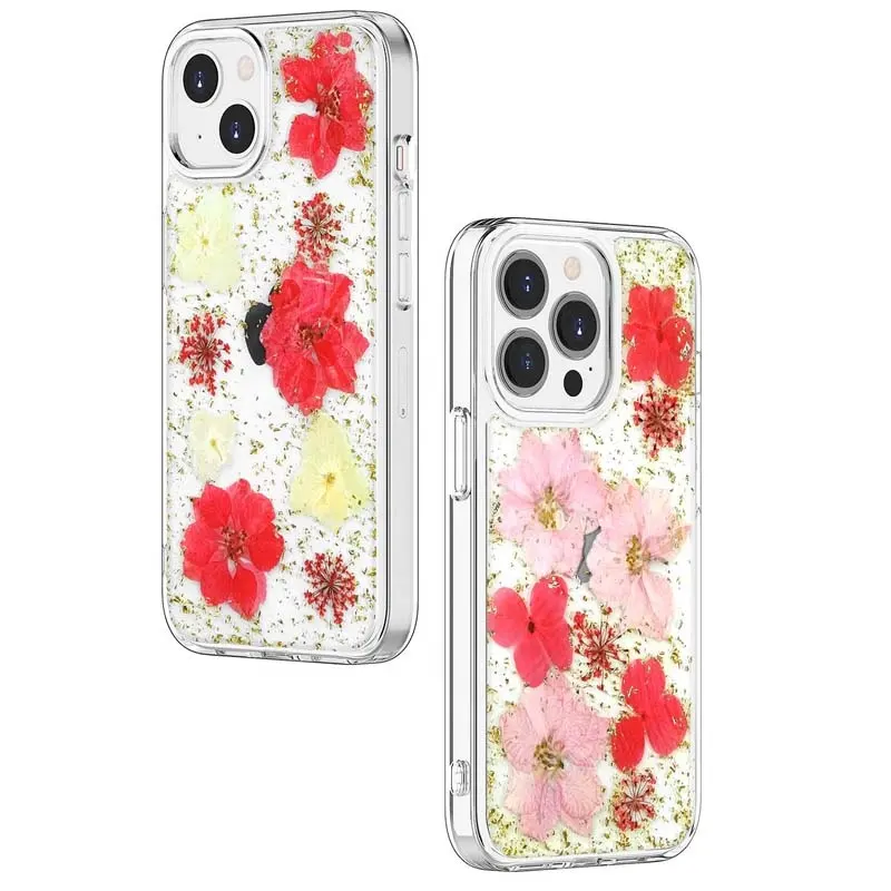 Girly Glitter Decor Cell Phone Case with Flower Luxury Brand Phone Cover for iphone 15 14 13 Pro Max