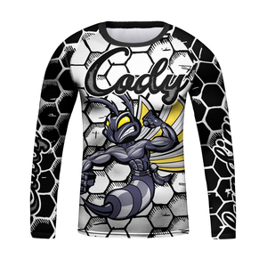 Camiseta <span class=keywords><strong>de</strong></span> Manga Larga con Estampado <span class=keywords><strong>de</strong></span> Jiu Jitsu Brasileño + Pantalones, 4 Piezas/Juego para Niños, Diseño Personalizado OEM, Traje <span class=keywords><strong>de</strong></span> Rashguard para MMA - Product Image 2